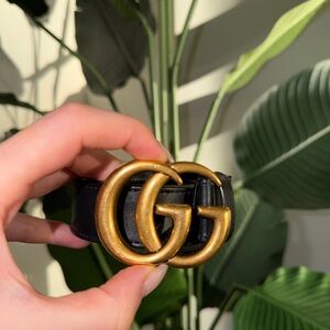 Gucci Black Belt with Gold GG Emblem size 75mm